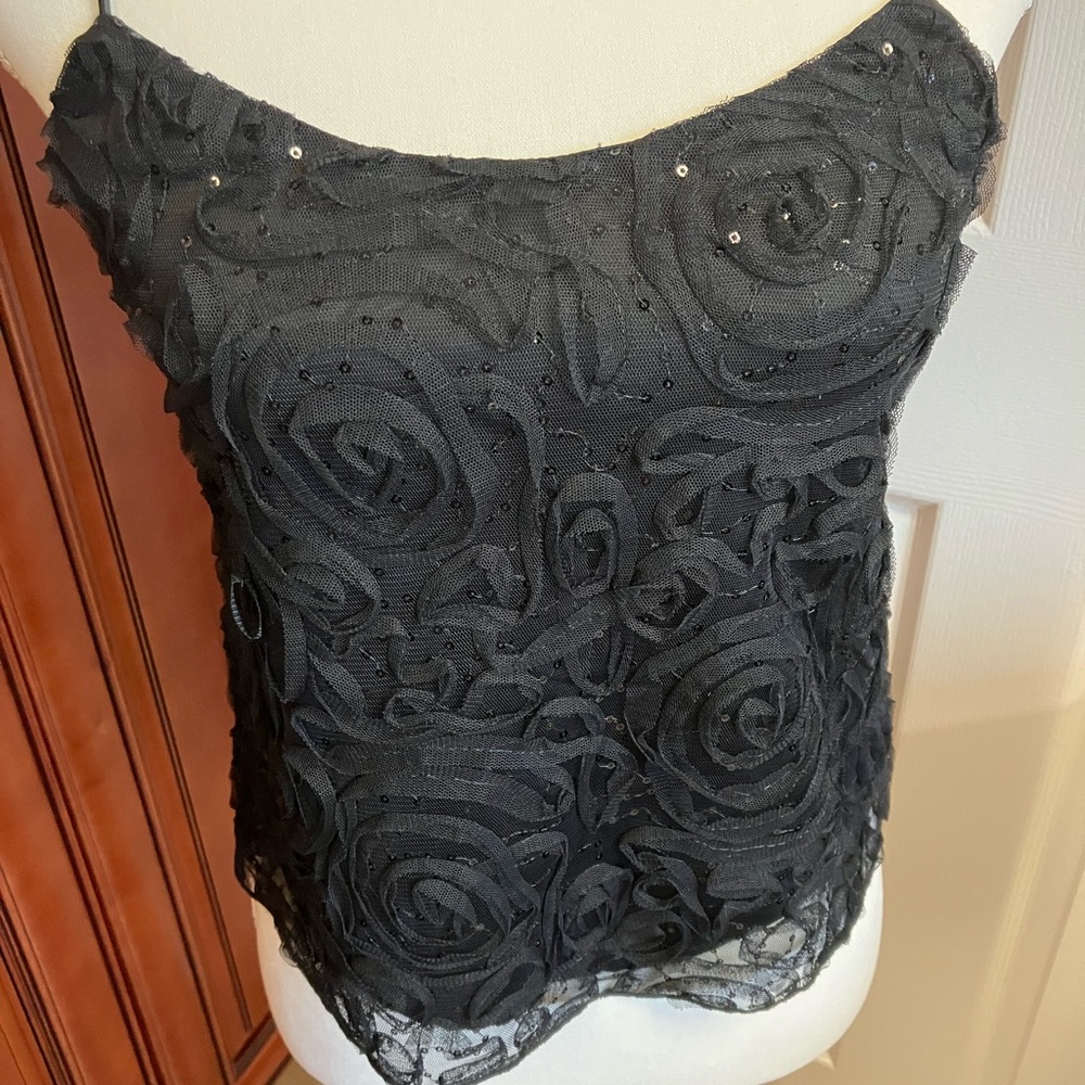 Y2k Thirty/Thirty ekegant Black flowers Lace sequins Women’s Top Size:S